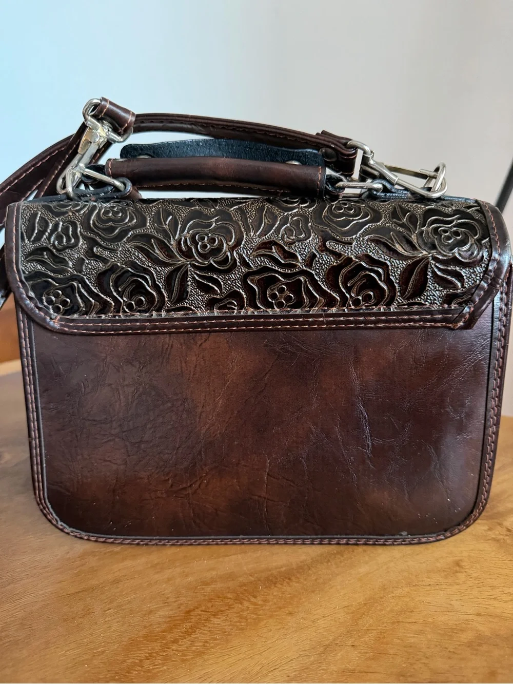 Dina Jordan Vintage Rose Tooled Leather Handbag